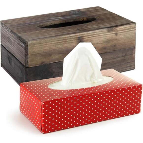 MyGift Rustic Dark Torched Wood Rectangular Tissue Box Holder Cover, Bathroom - Picture 4 of 7
